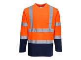 TSHIRT PW S280 LANGE MOUW FLUO-ORANJE/MARINE L